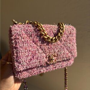 Chanel 19 RARE Tweed WOC Gold and Silver Chain Bag